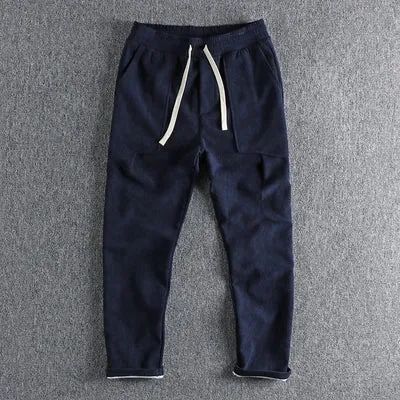 Heavyweight Corduroy Cargo Pants - Men's Fashion Washed Loose Drawstring Sport Casual Trousers