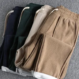 Heavyweight Corduroy Cargo Pants - Men's Fashion Washed Loose Drawstring Sport Casual Trousers