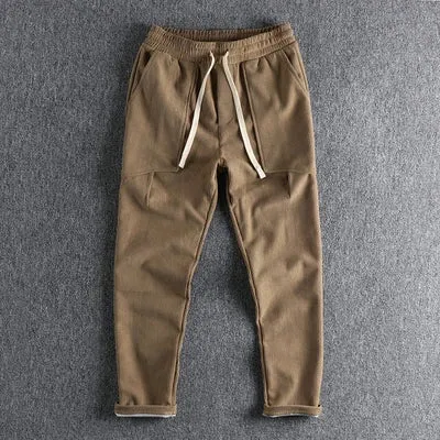 Heavyweight Corduroy Cargo Pants - Men's Fashion Washed Loose Drawstring Sport Casual Trousers