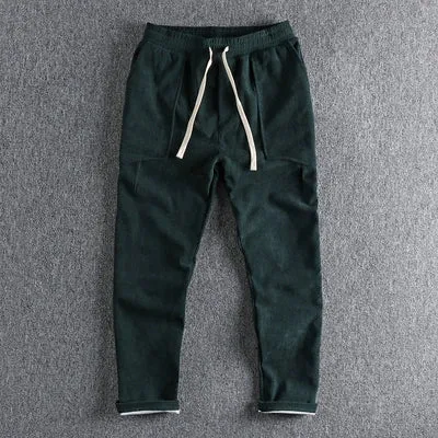 Heavyweight Corduroy Cargo Pants - Men's Fashion Washed Loose Drawstring Sport Casual Trousers