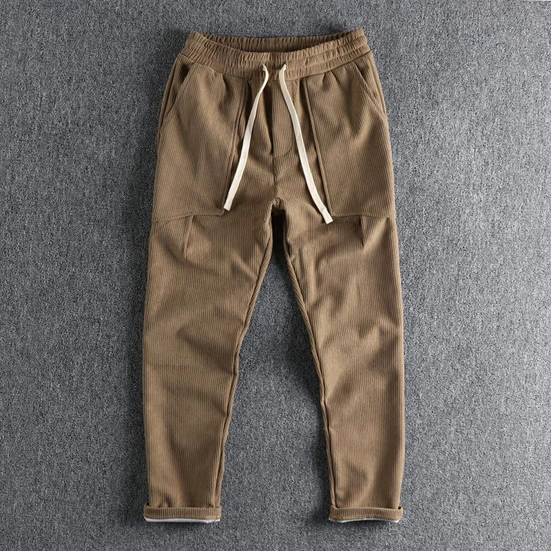 Heavyweight Corduroy Cargo Pants - Men's Fashion Washed Loose Drawstring Sport Casual Trousers