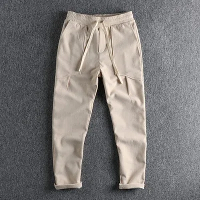 Heavyweight Corduroy Cargo Pants - Men's Fashion Washed Loose Drawstring Sport Casual Trousers