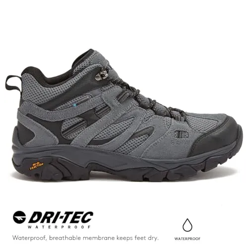 HI-TEC Ravus WP Mid Waterproof Hiking Boots for Men, Lightweight Breathable Outdoor Trekking Shoes - Dark Grey, 8.5 Medium