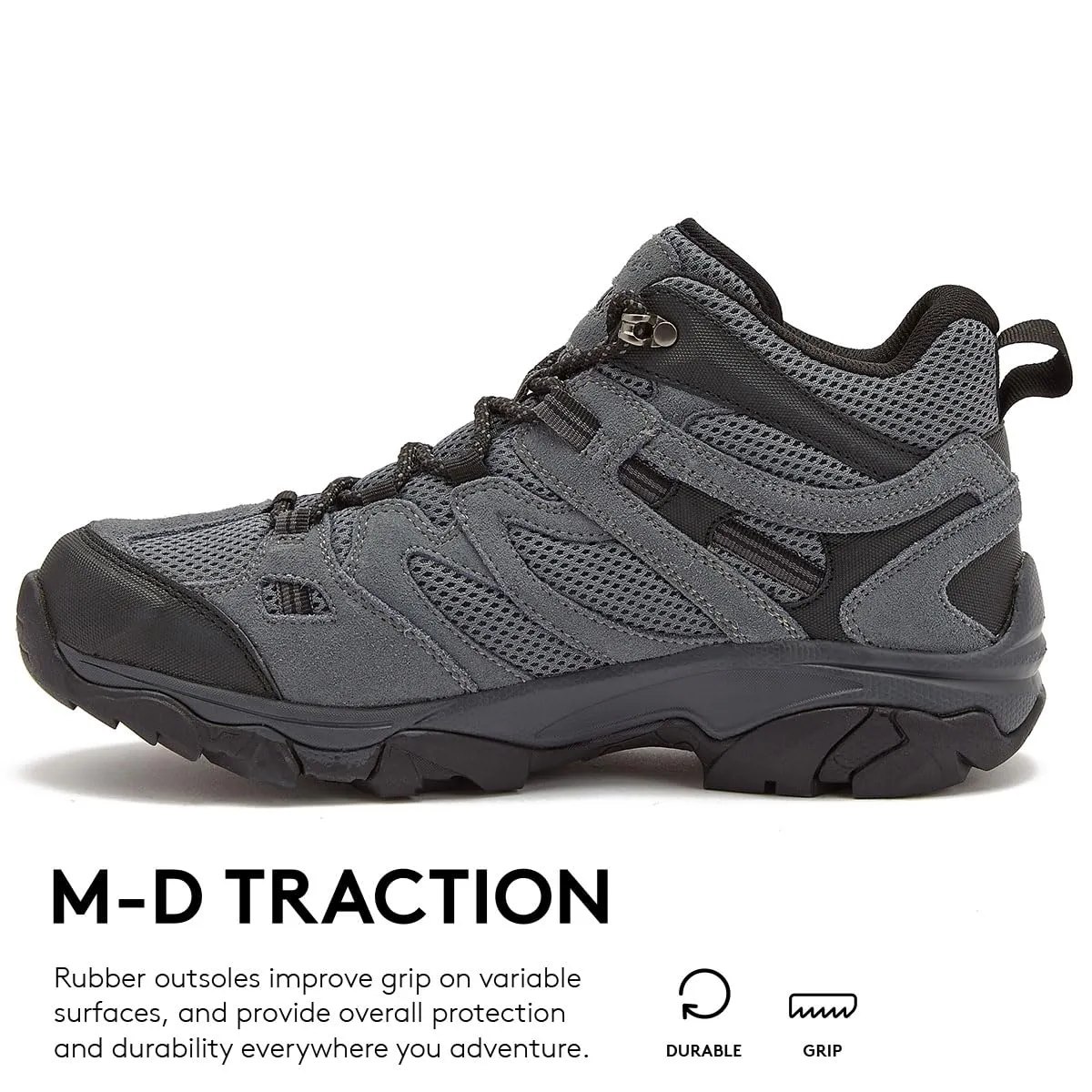 HI-TEC Ravus WP Mid Waterproof Hiking Boots for Men, Lightweight Breathable Outdoor Trekking Shoes - Dark Grey, 8.5 Medium