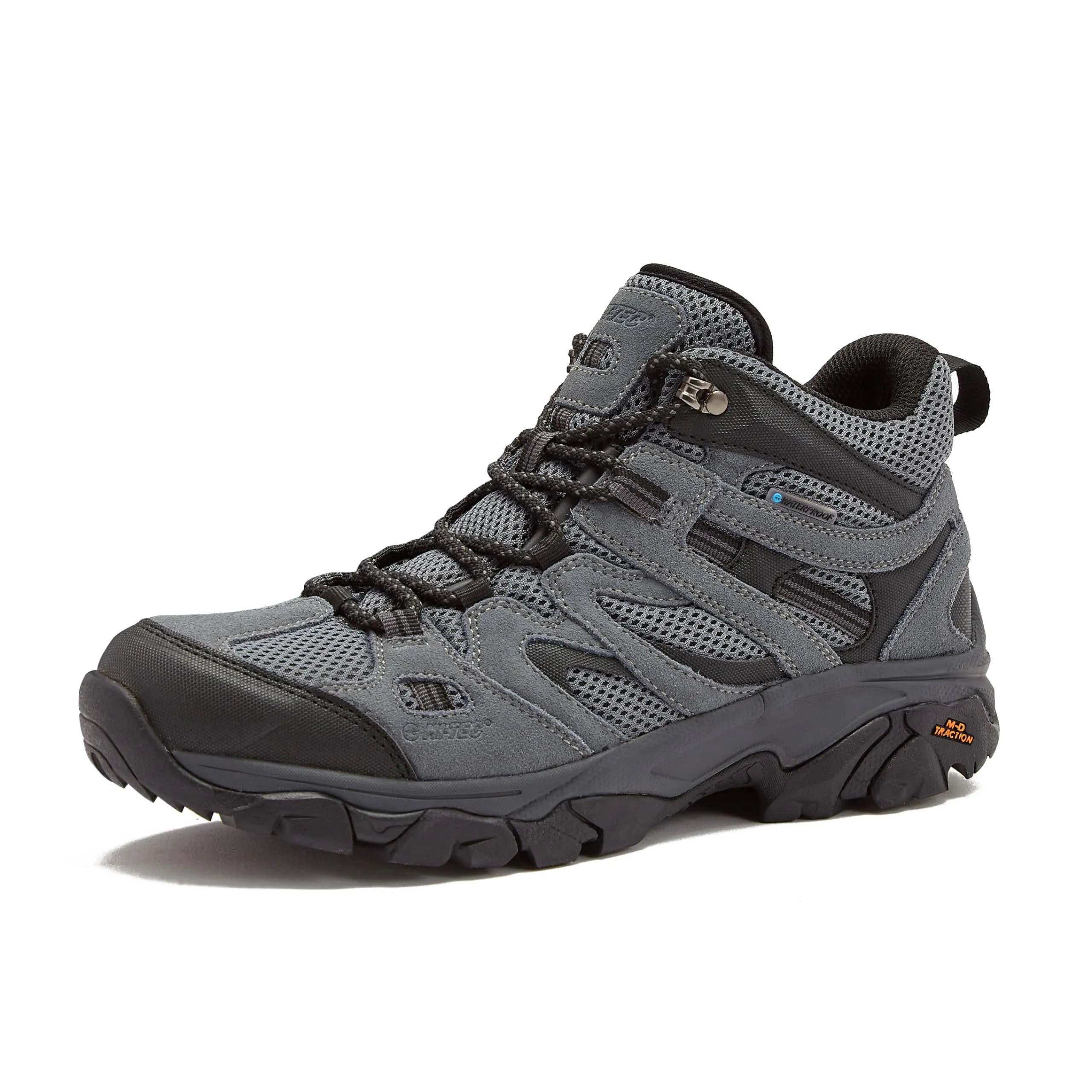HI-TEC Ravus WP Mid Waterproof Hiking Boots for Men, Lightweight Breathable Outdoor Trekking Shoes - Dark Grey, 8.5 Medium