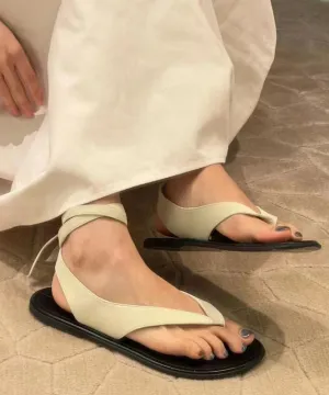 Holiday Style White Faux Leather Chic Splicing Thong Sandals GEM563
