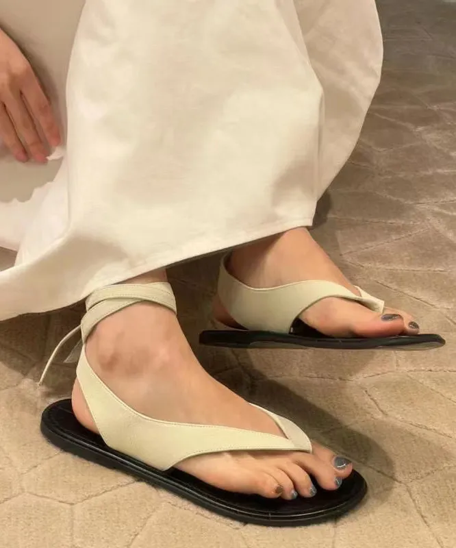 Holiday Style White Faux Leather Chic Splicing Thong Sandals GEM563