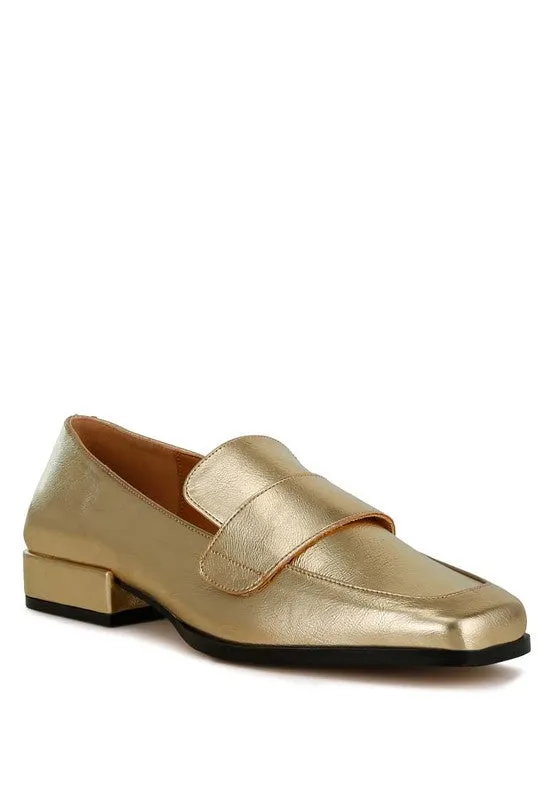 Jovana Metallic Penny Loafers - Vegan Leather, Square Toe