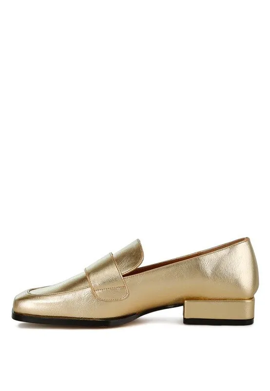 Jovana Metallic Penny Loafers - Vegan Leather, Square Toe