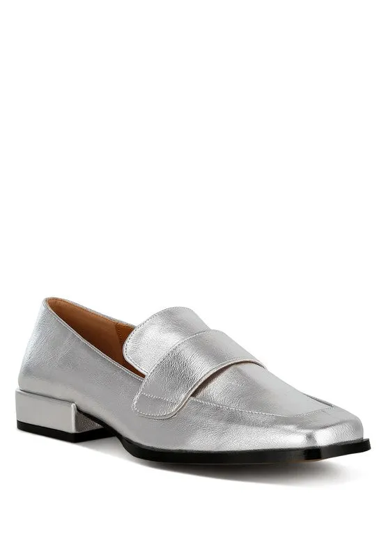 Jovana Metallic Penny Loafers - Vegan Leather, Square Toe