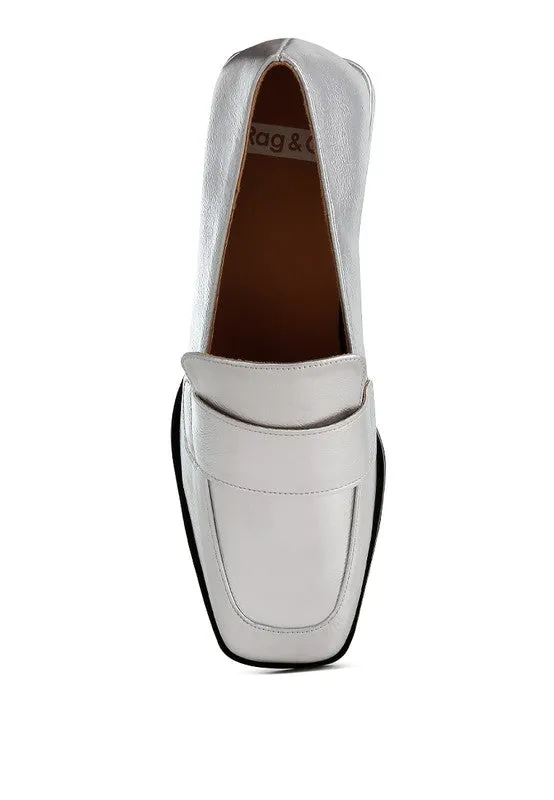 Jovana Metallic Penny Loafers - Vegan Leather, Square Toe