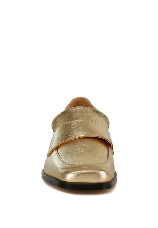 Jovana Metallic Penny Loafers - Vegan Leather, Square Toe