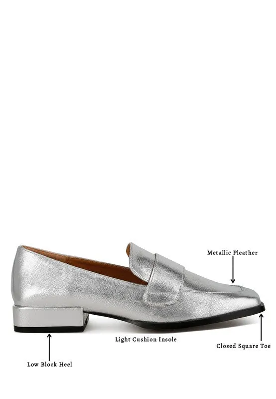 Jovana Metallic Penny Loafers - Vegan Leather, Square Toe