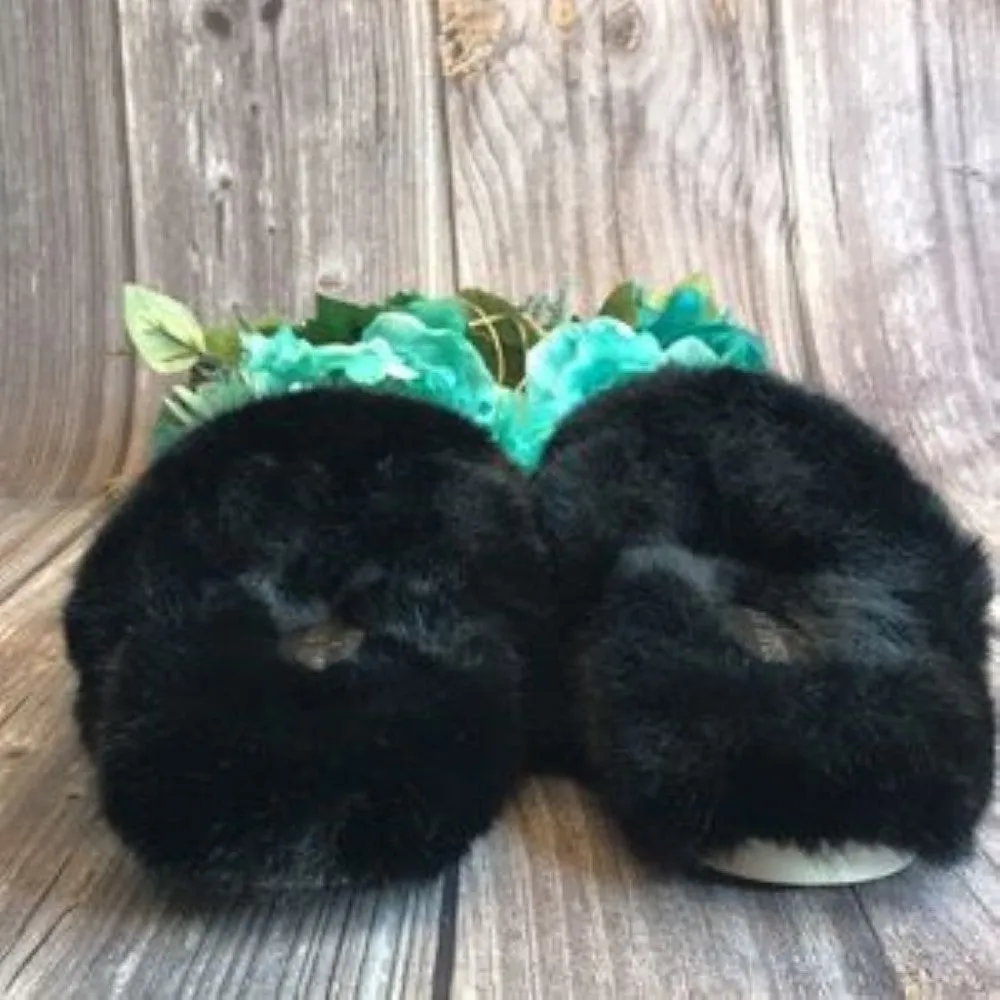 J/SLIDES CHARLI BLACK FAUX FUR SLIDE SANDALS 6M