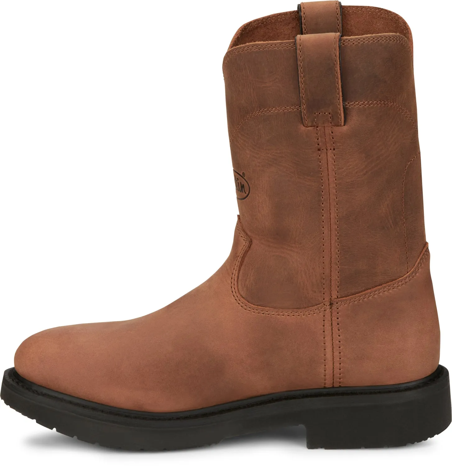Justin Mens Round-Up Aged Bark Brown Leather Work Boots 9 D