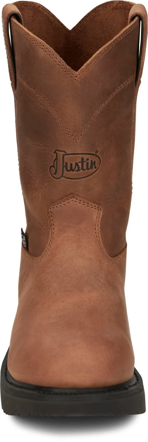 Justin Mens Round-Up Aged Bark Brown Leather Work Boots 9 D