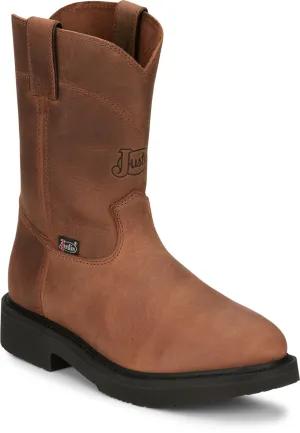 Justin Mens Round-Up Aged Bark Brown Leather Work Boots 9 D