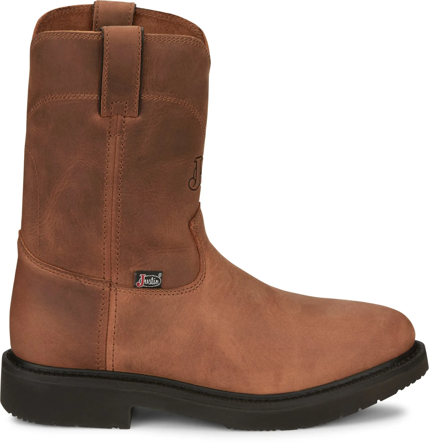 Justin Mens Round-Up Aged Bark Brown Leather Work Boots 9 D
