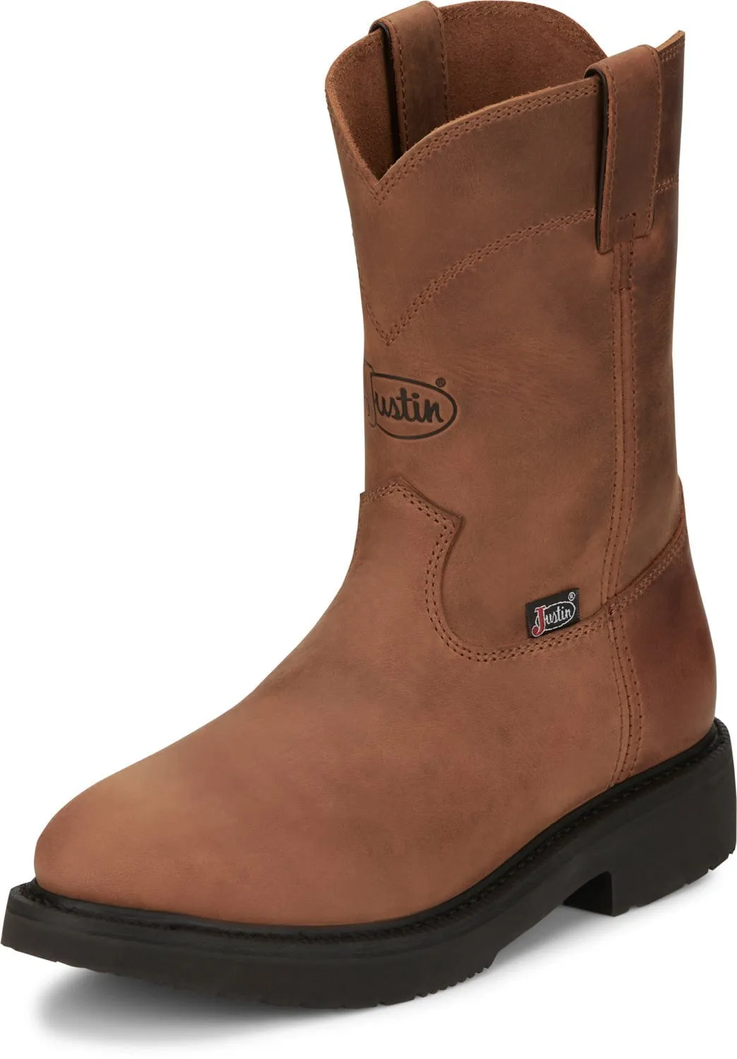 Justin Mens Round-Up Aged Bark Brown Leather Work Boots 9 D