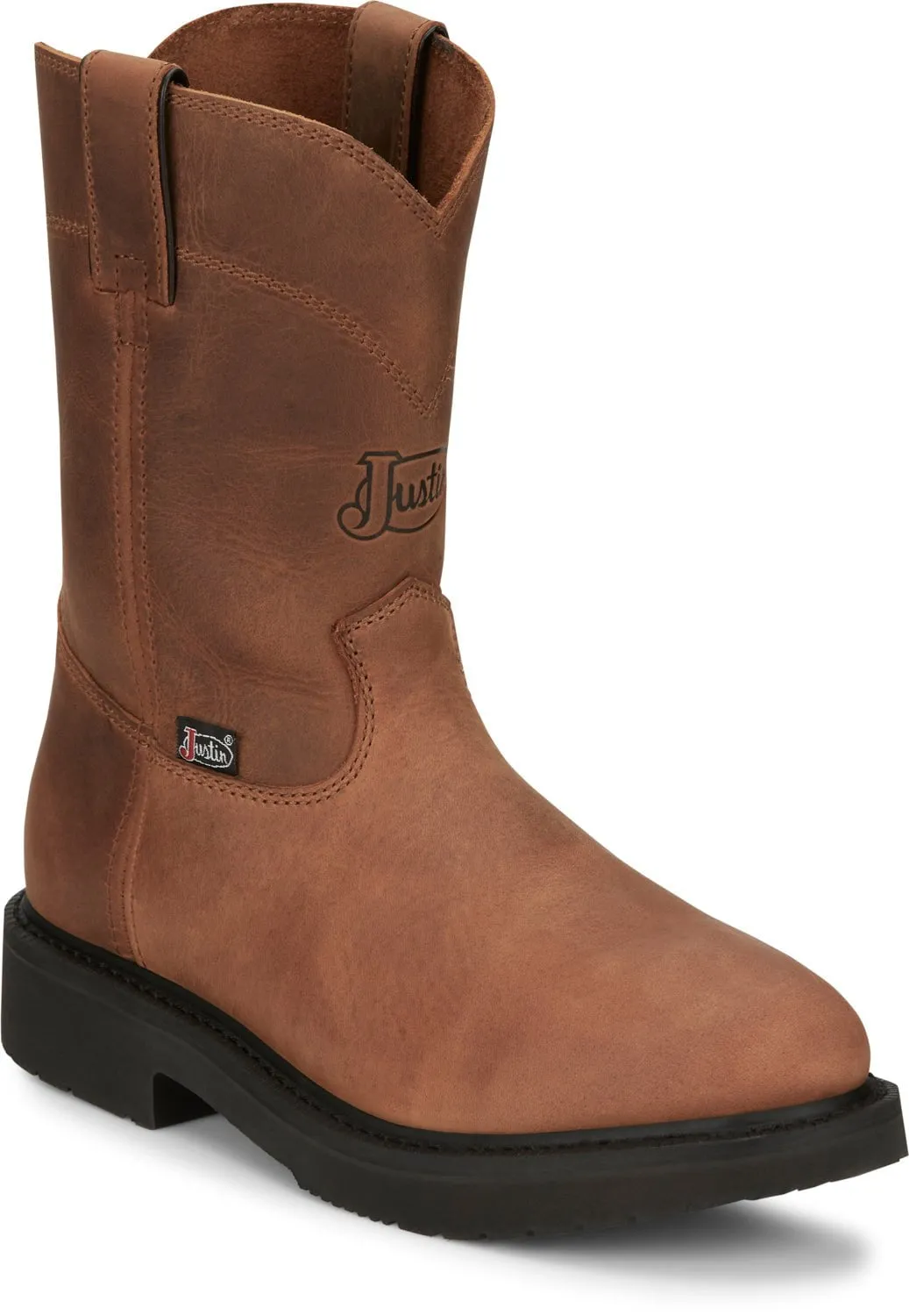 Justin Mens Round-Up Aged Bark Brown Leather Work Boots 9 D