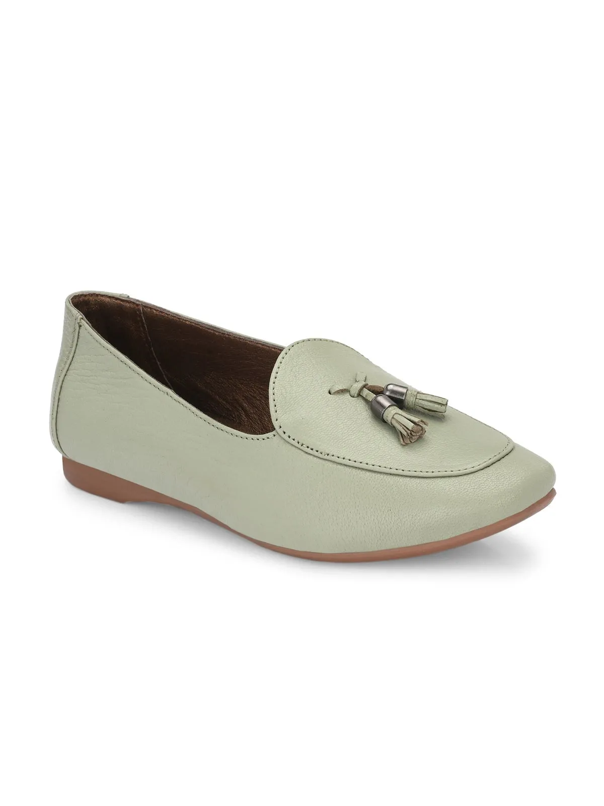 Katie Leather Tassel Sea Green Loafers