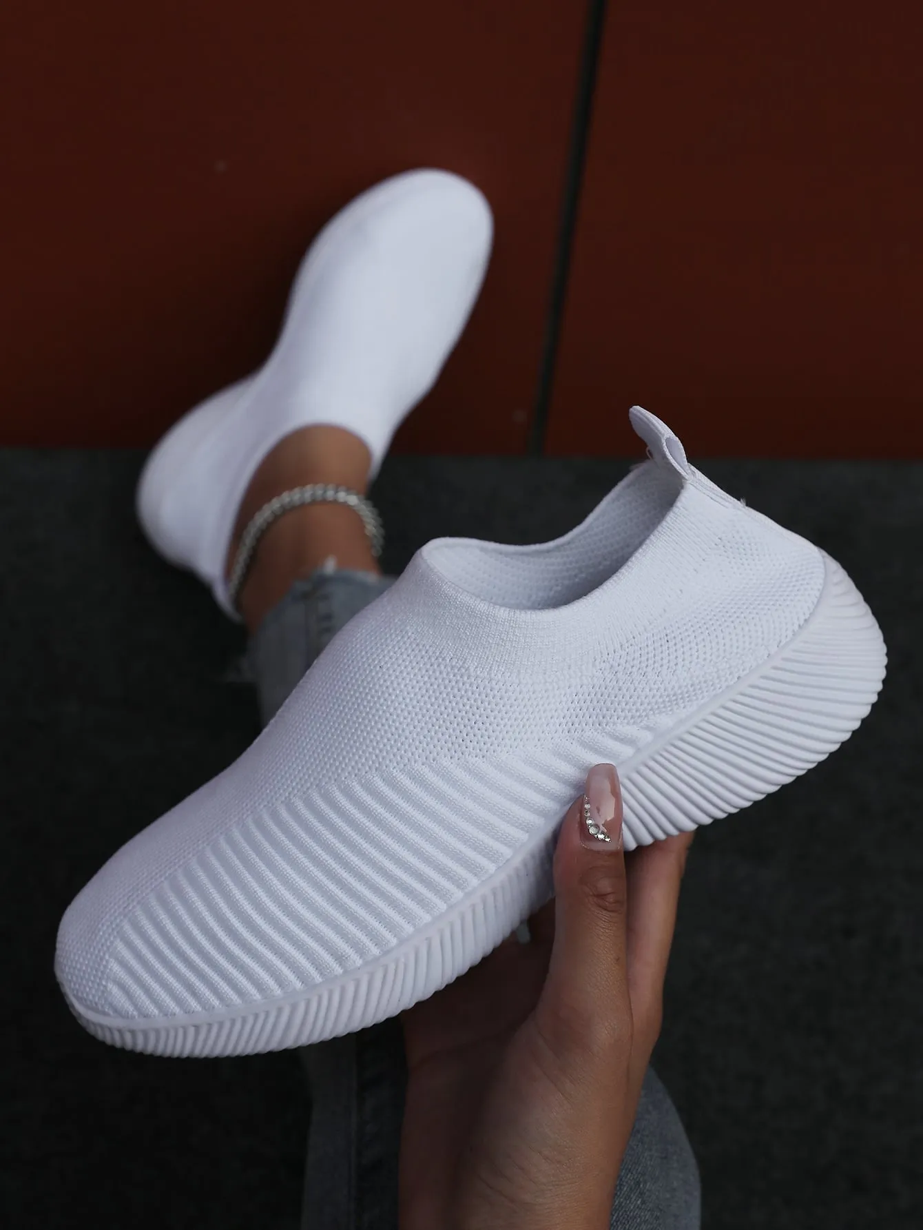 Knit Detail Slip-on Outdoor Sneakers