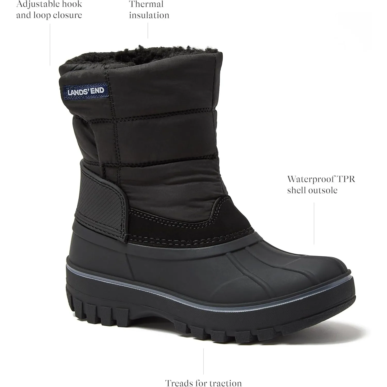 Lands' End Flurry Max Waterproof Kids Snow Boots Girls Boys Toddlers - Insulated Warm Fleece Lined Girls Boys & Toddler Winter Boots Size 10 to 7 Snow Boots for Kids, Girls and Boys Winter Boots