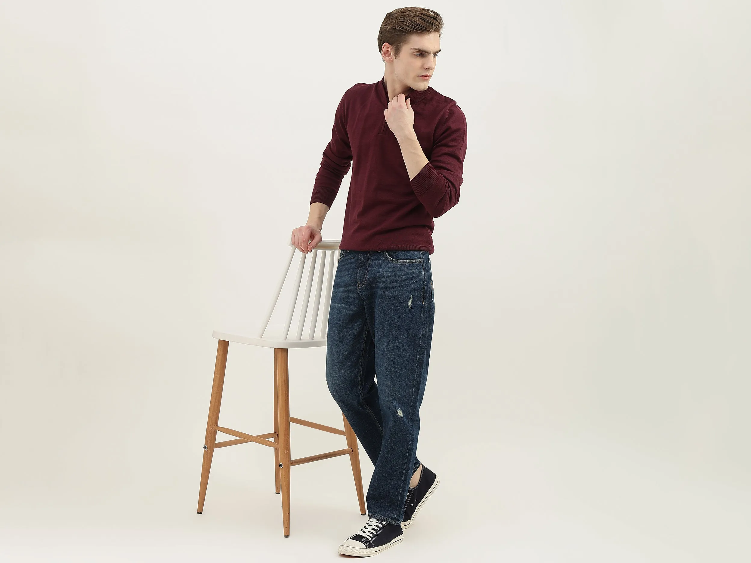 Men Solid High Neck Sweater