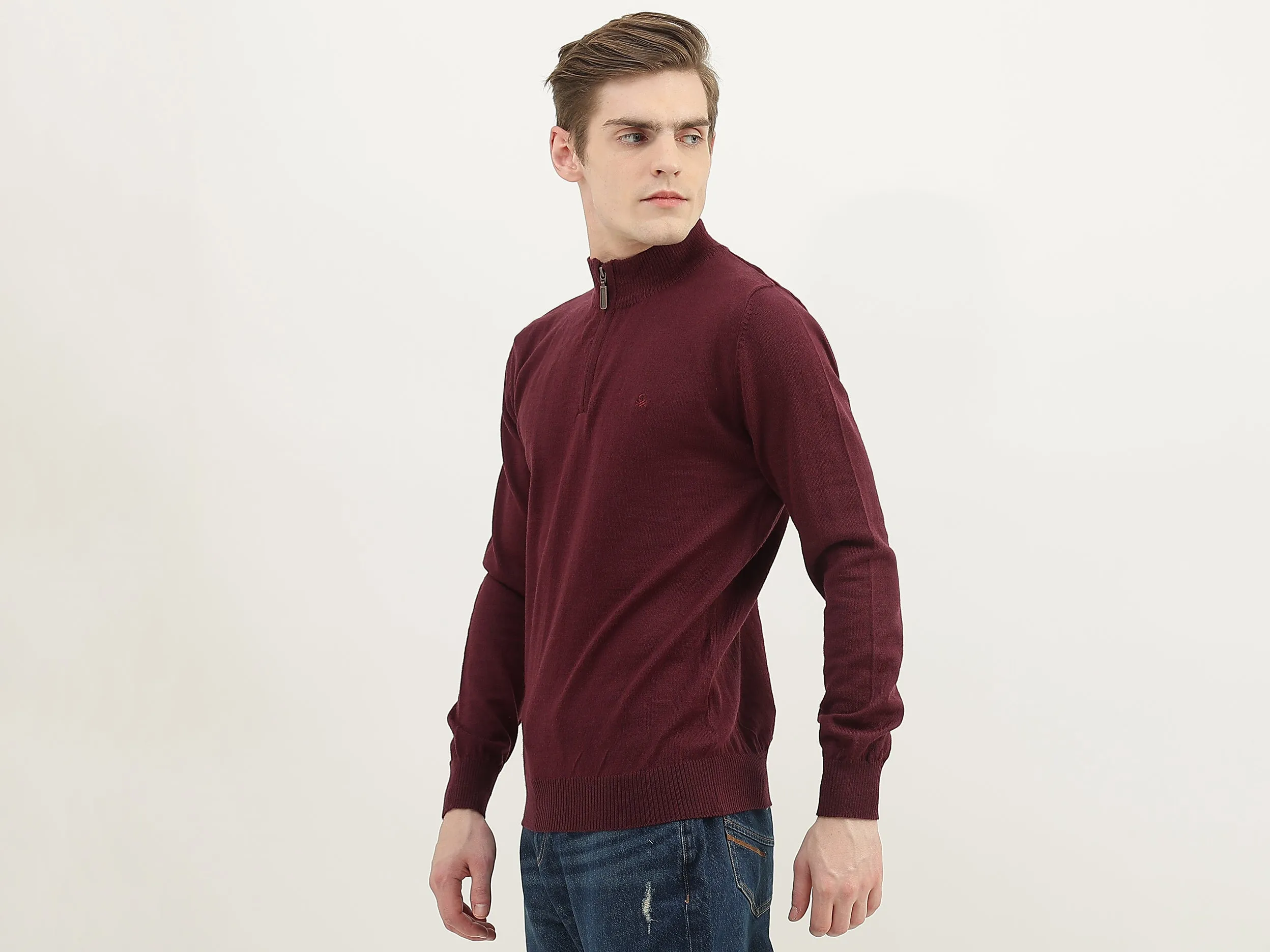 Men Solid High Neck Sweater