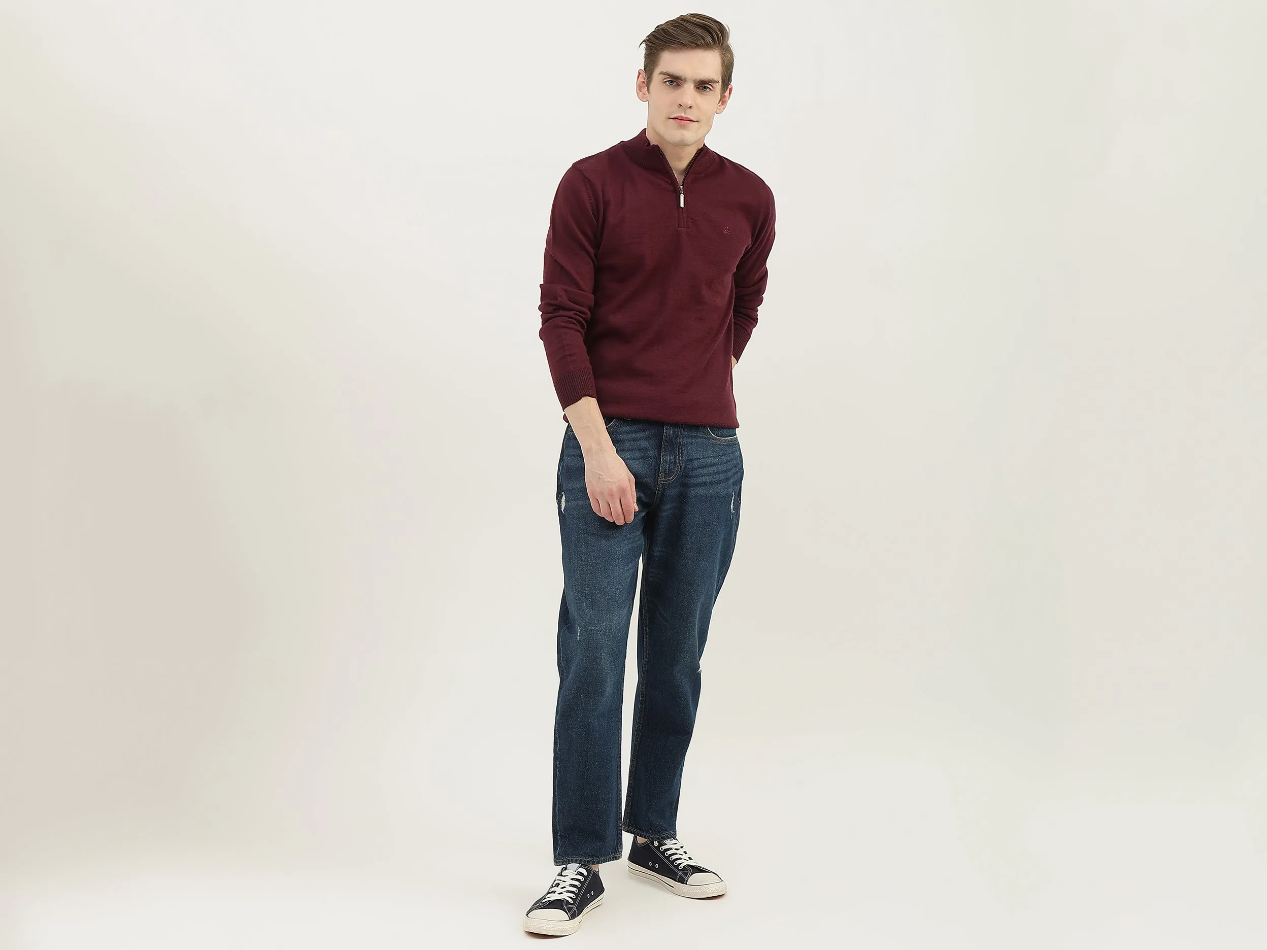 Men Solid High Neck Sweater
