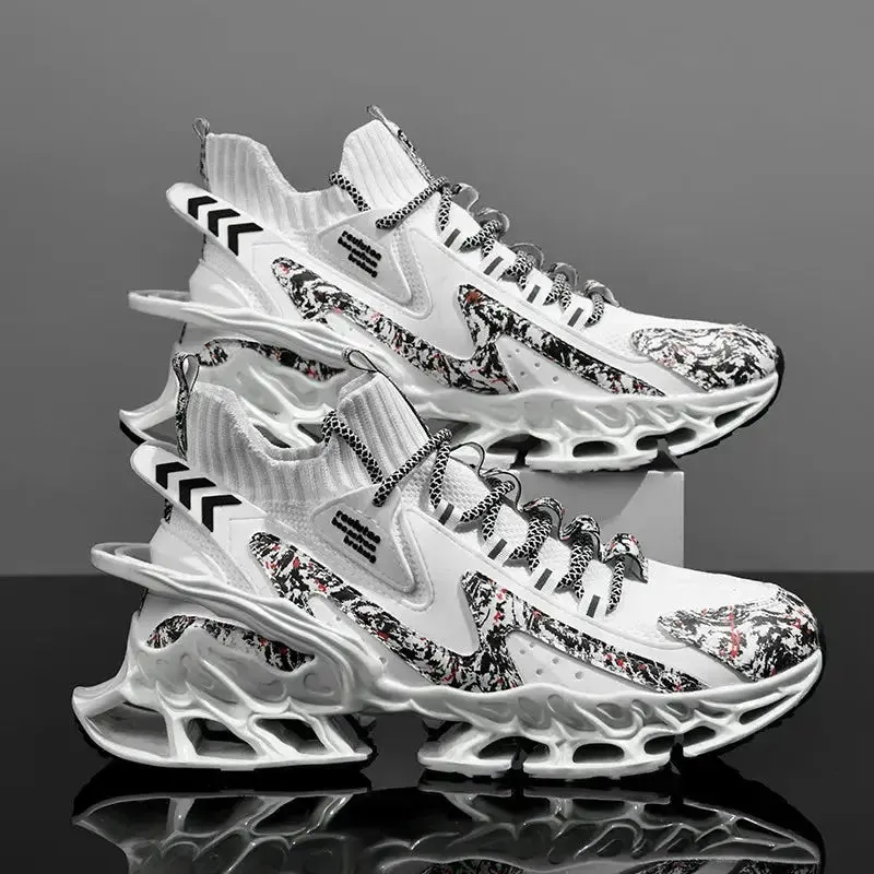 Men’s blade sole running sneakers with breathable mesh, soft non-slip sole, casual athletic walking shoes