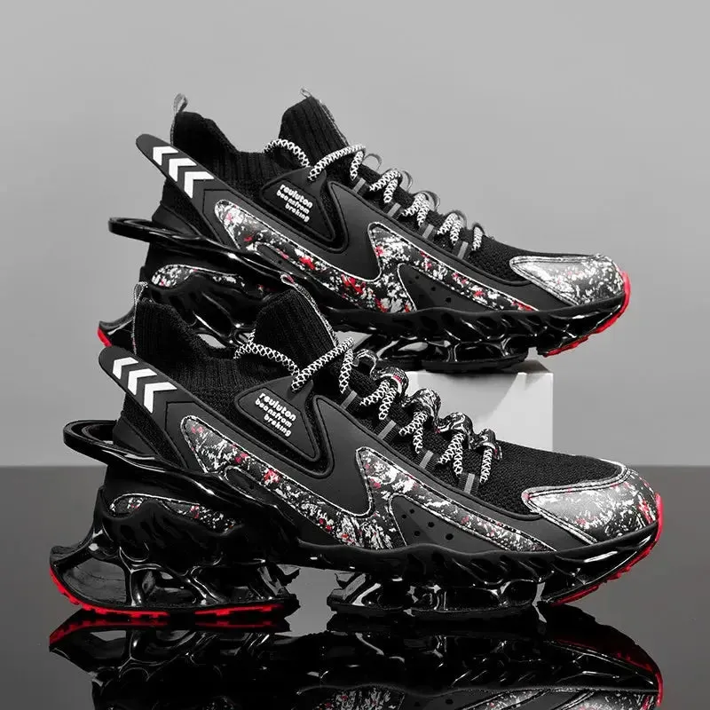Men’s blade sole running sneakers with breathable mesh, soft non-slip sole, casual athletic walking shoes
