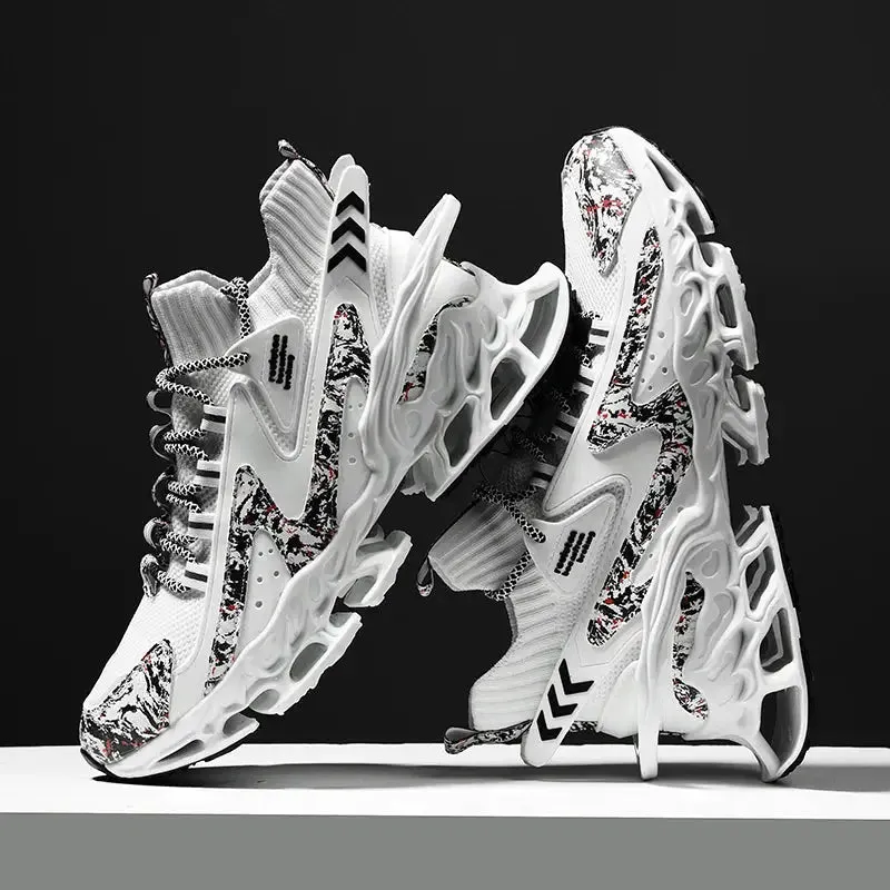 Men’s blade sole running sneakers with breathable mesh, soft non-slip sole, casual athletic walking shoes