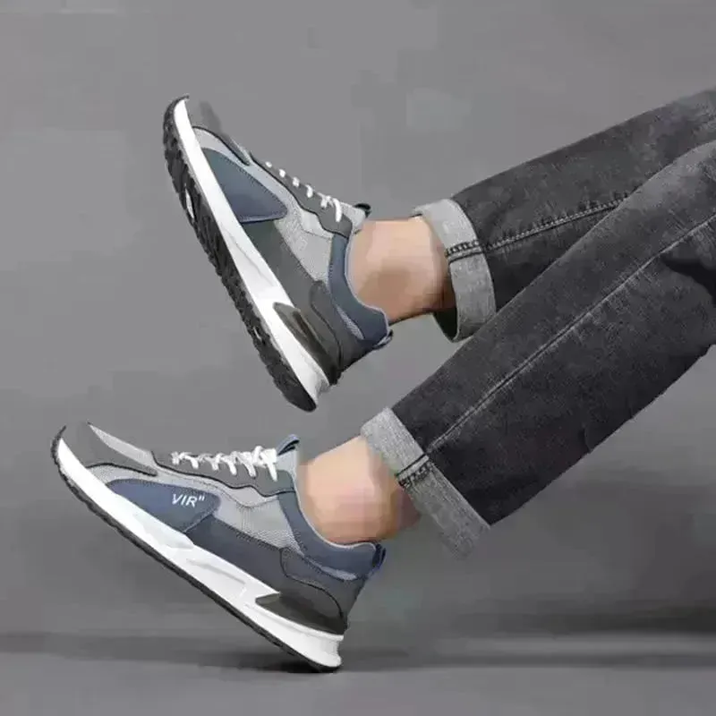 Men's Color Block Mesh Shoes Fashion Casual Lace-up Sneakers Outdoor Breathable Running Sports Shoes