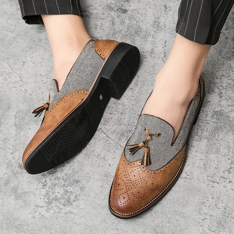 Men's Vintage Tassel Slip-On Leather Brogues Loafers