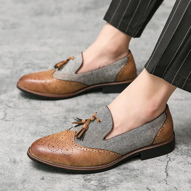 Men's Vintage Tassel Slip-On Leather Brogues Loafers