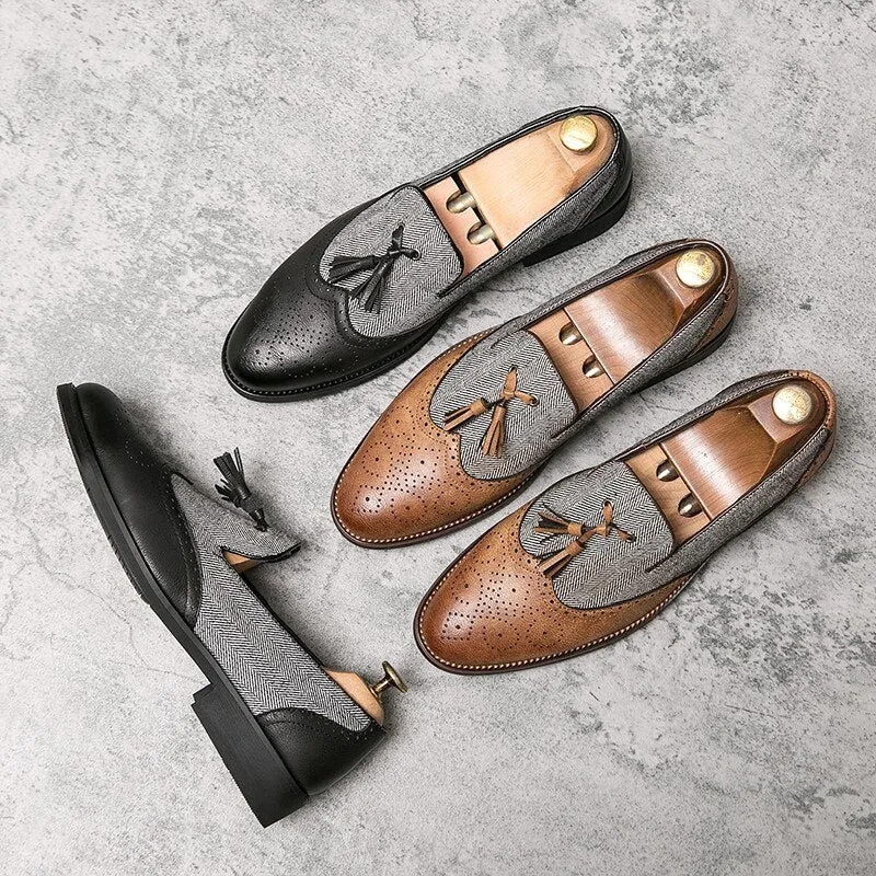 Men's Vintage Tassel Slip-On Leather Brogues Loafers