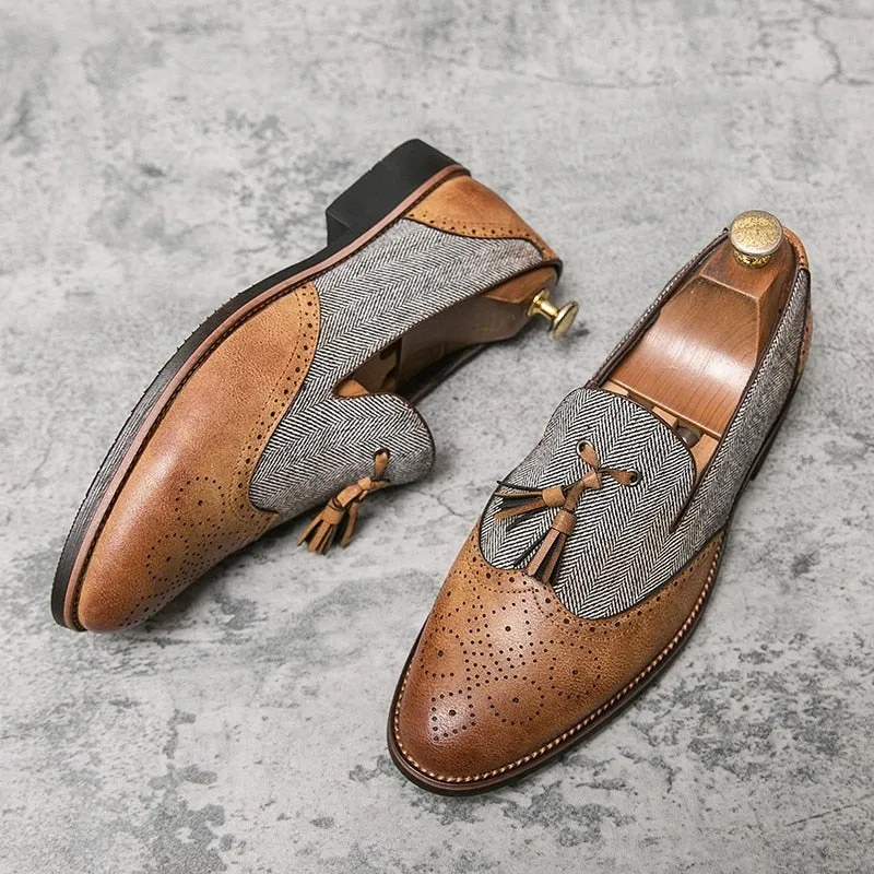Men's Vintage Tassel Slip-On Leather Brogues Loafers