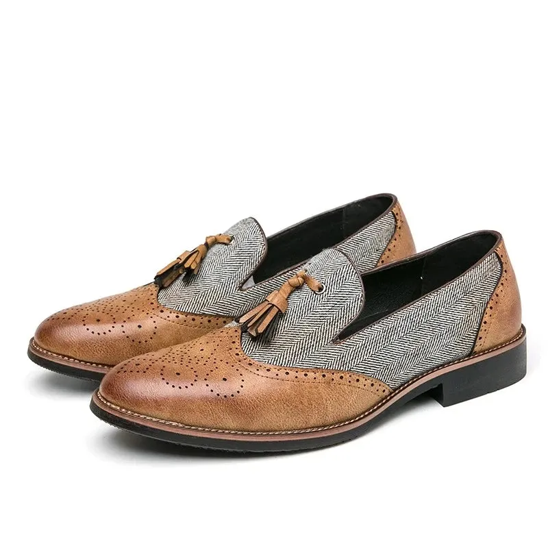 Men's Vintage Tassel Slip-On Leather Brogues Loafers