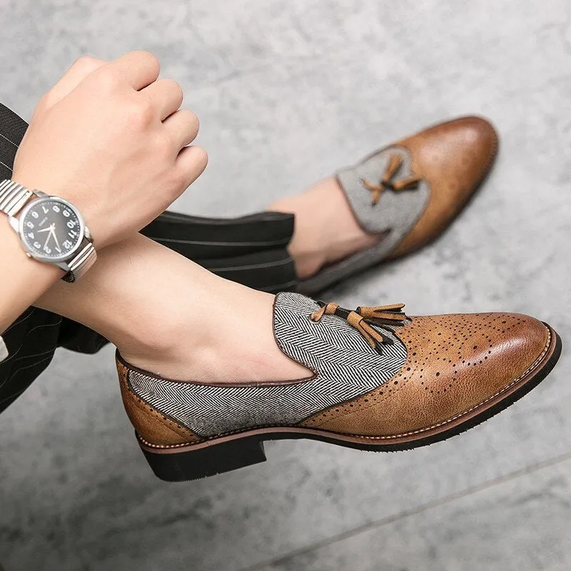 Men's Vintage Tassel Slip-On Leather Brogues Loafers