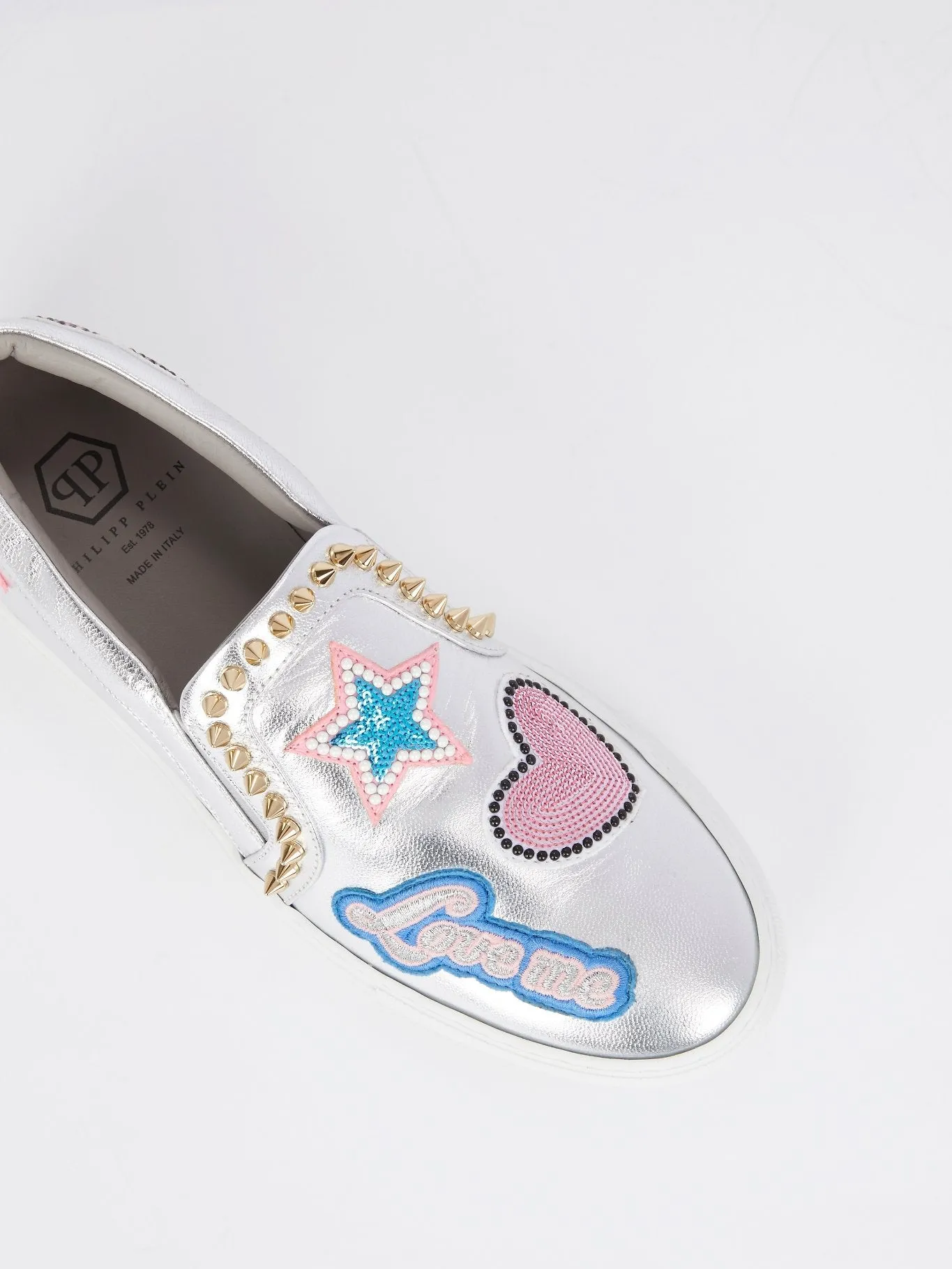 Metallic Appliquéd Slip On Sneakers