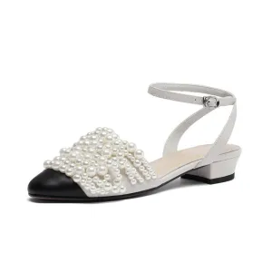 new arrival genuine leather women sandals round toe pearl summer shoes buckle sweet high quality party shoes