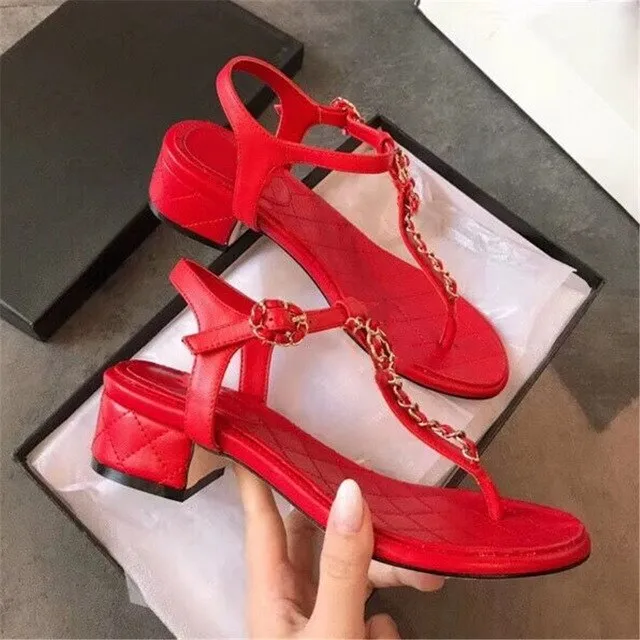 New Summer Sweet Women's Sandals Classic Chain Low Heels Women's Shoes Office/Outside Soft Comfortable Ladies Casual Shoes
