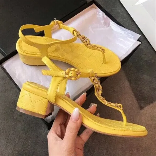 New Summer Sweet Women's Sandals Classic Chain Low Heels Women's Shoes Office/Outside Soft Comfortable Ladies Casual Shoes