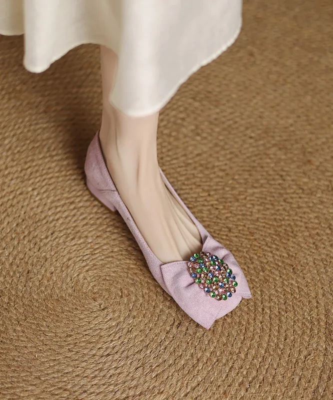 Penny Suede Comfy Loafers Splicing Zircon Black Bow