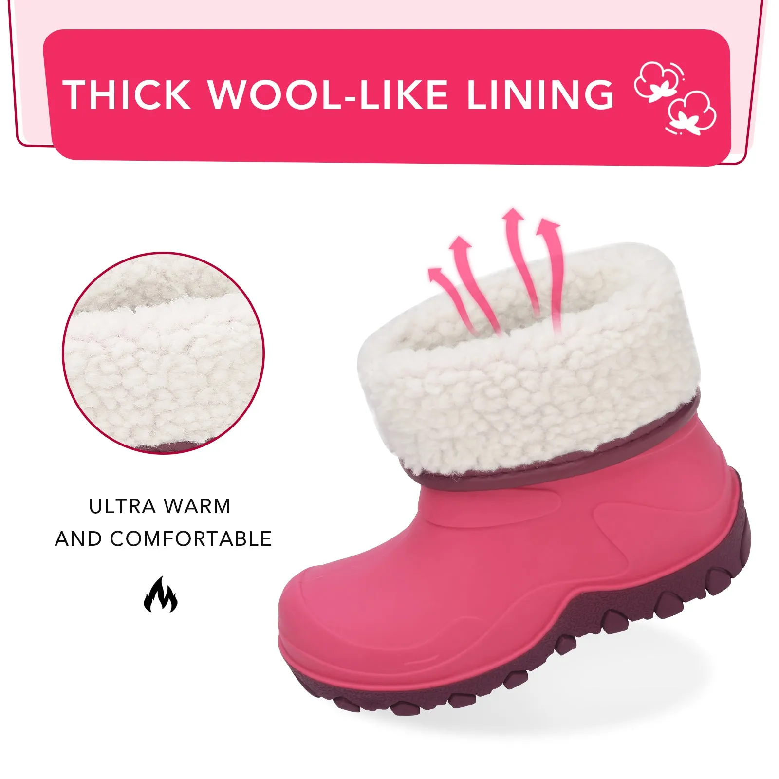 Pink Insulated Winter Kids Rain Boots