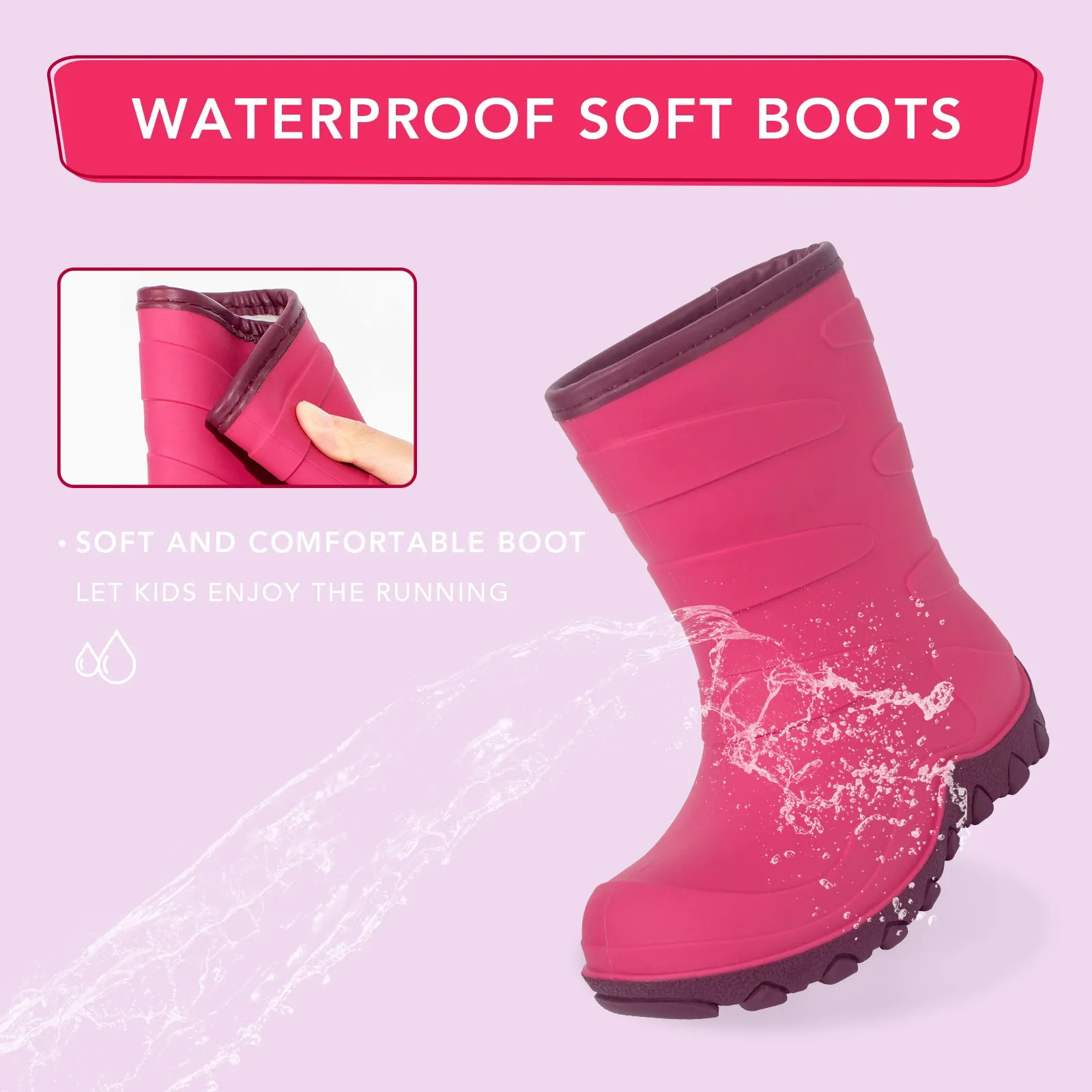 Pink Insulated Winter Kids Rain Boots