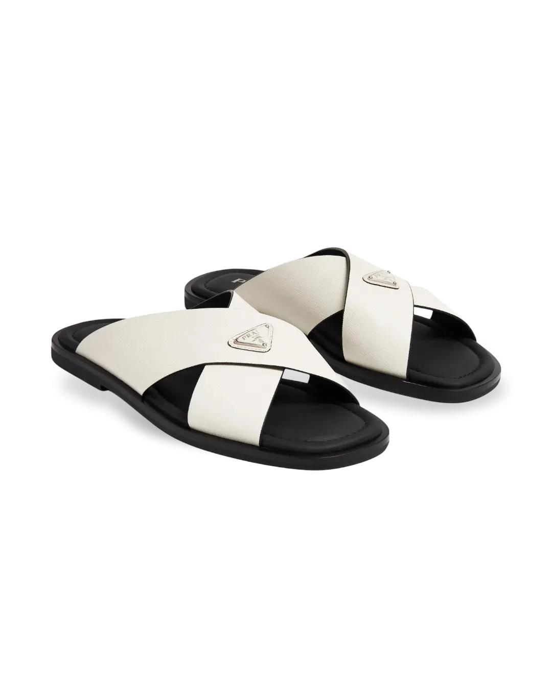 PRĄDA Marble White Crocodile Leather Crisscross Sandals