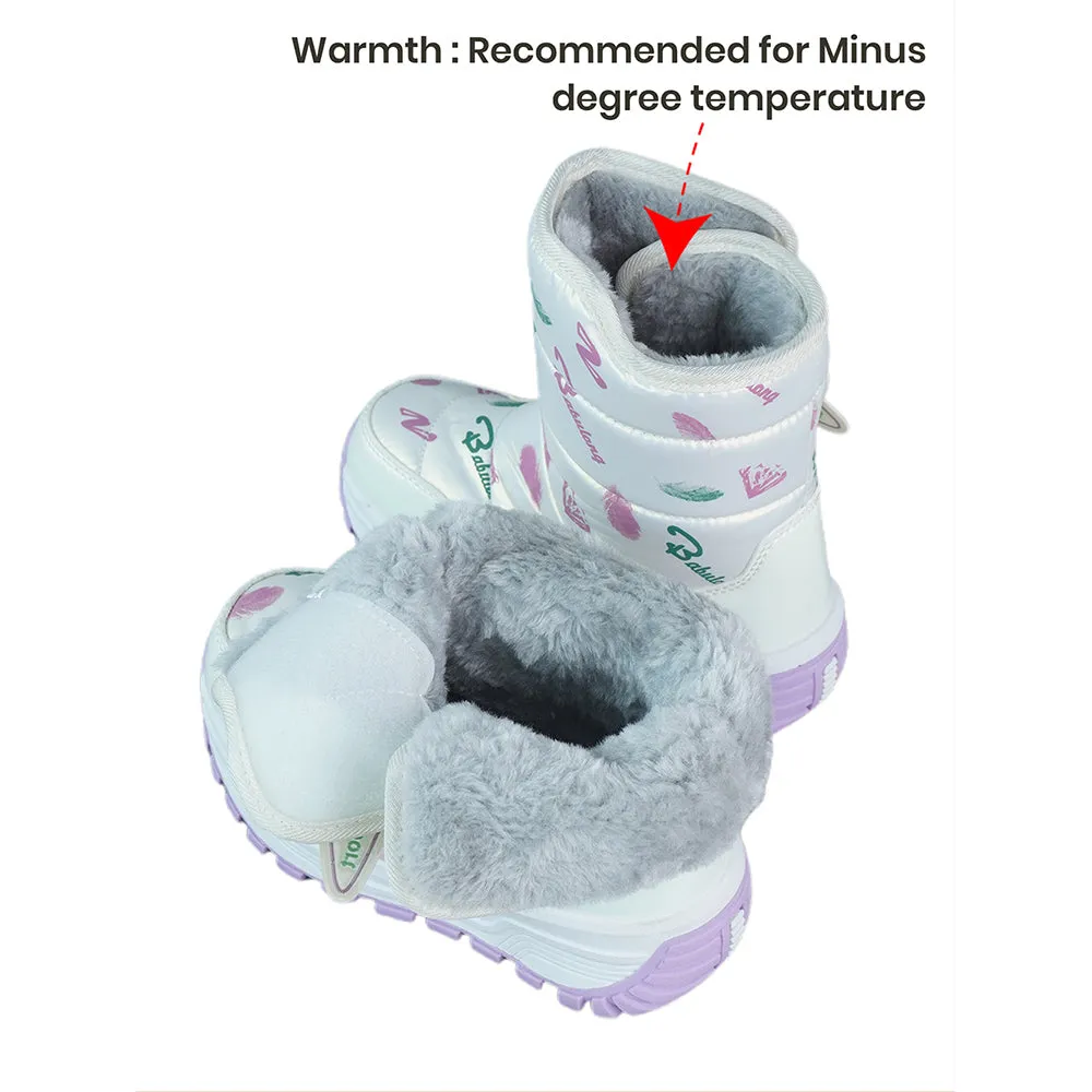 Printed Silver Waterproof Winter Snow Boots for Kids with Metal Cleats for Minus Degree Icy Terrains