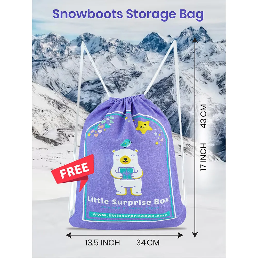 Printed Silver Waterproof Winter Snow Boots for Kids with Metal Cleats for Minus Degree Icy Terrains
